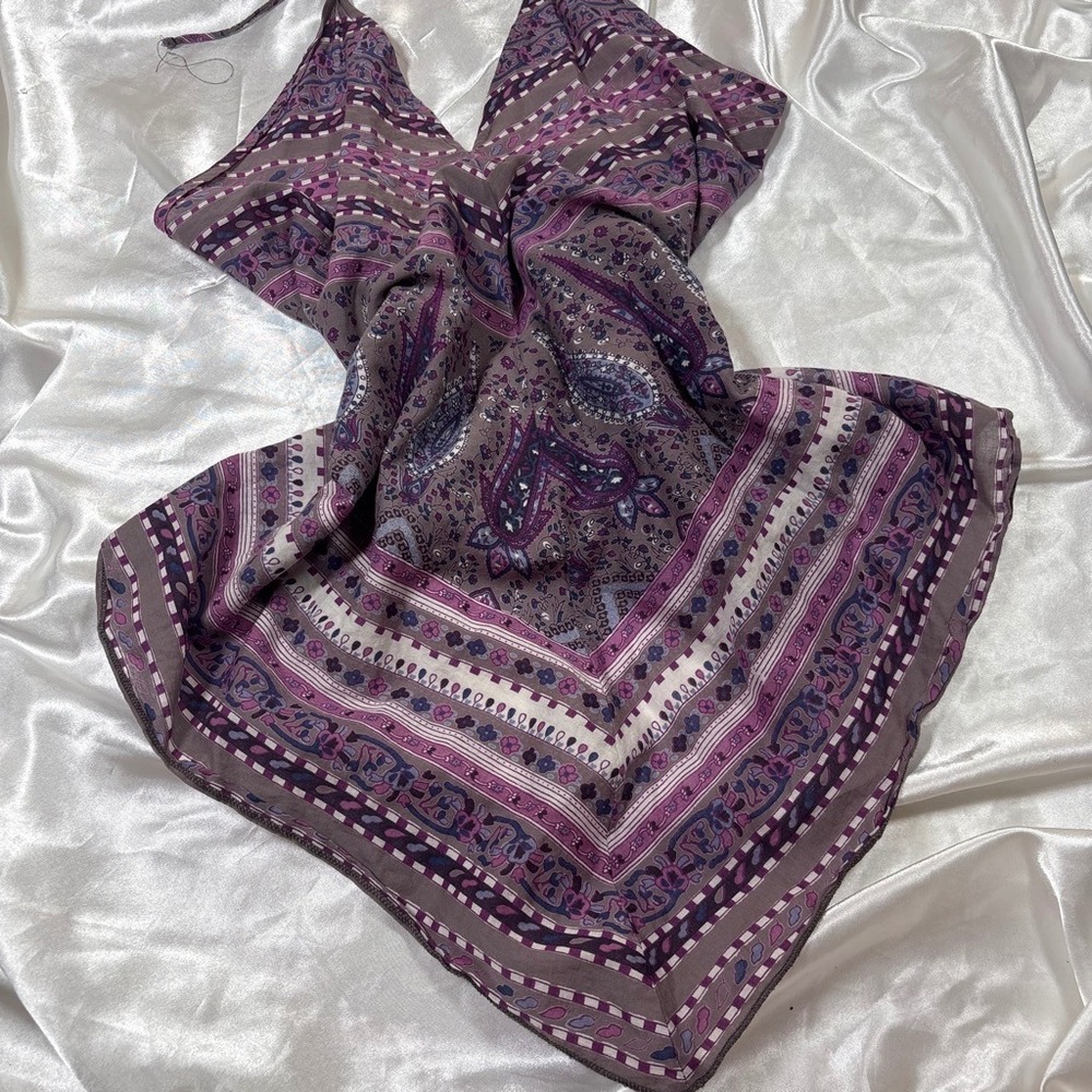 y2k Halter Top Purple Excellent Band of Gypsies Paisley Handkerchief Hem Cotton - Picture 2 of 6